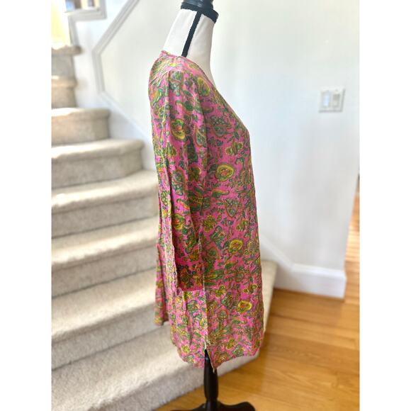 Graham Kandiah Pink Yellow Green Cotton Indian Block Print Tunic Dress - Picture 2 of 6